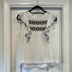 Madewell Embroidered Ruffle-Shoulder Tank Top in White